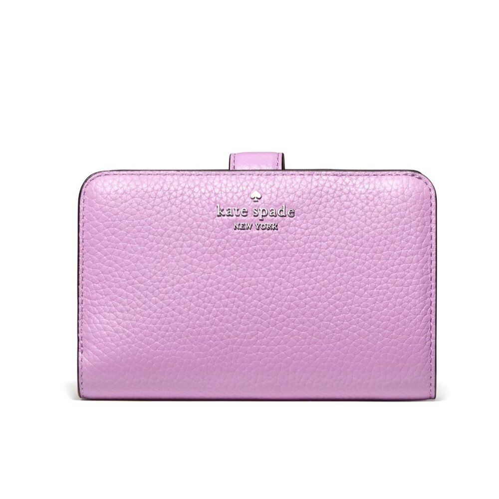 New Kate Spade Lena Medium Compact Bifold Wallet Pebble Leather Wisteria